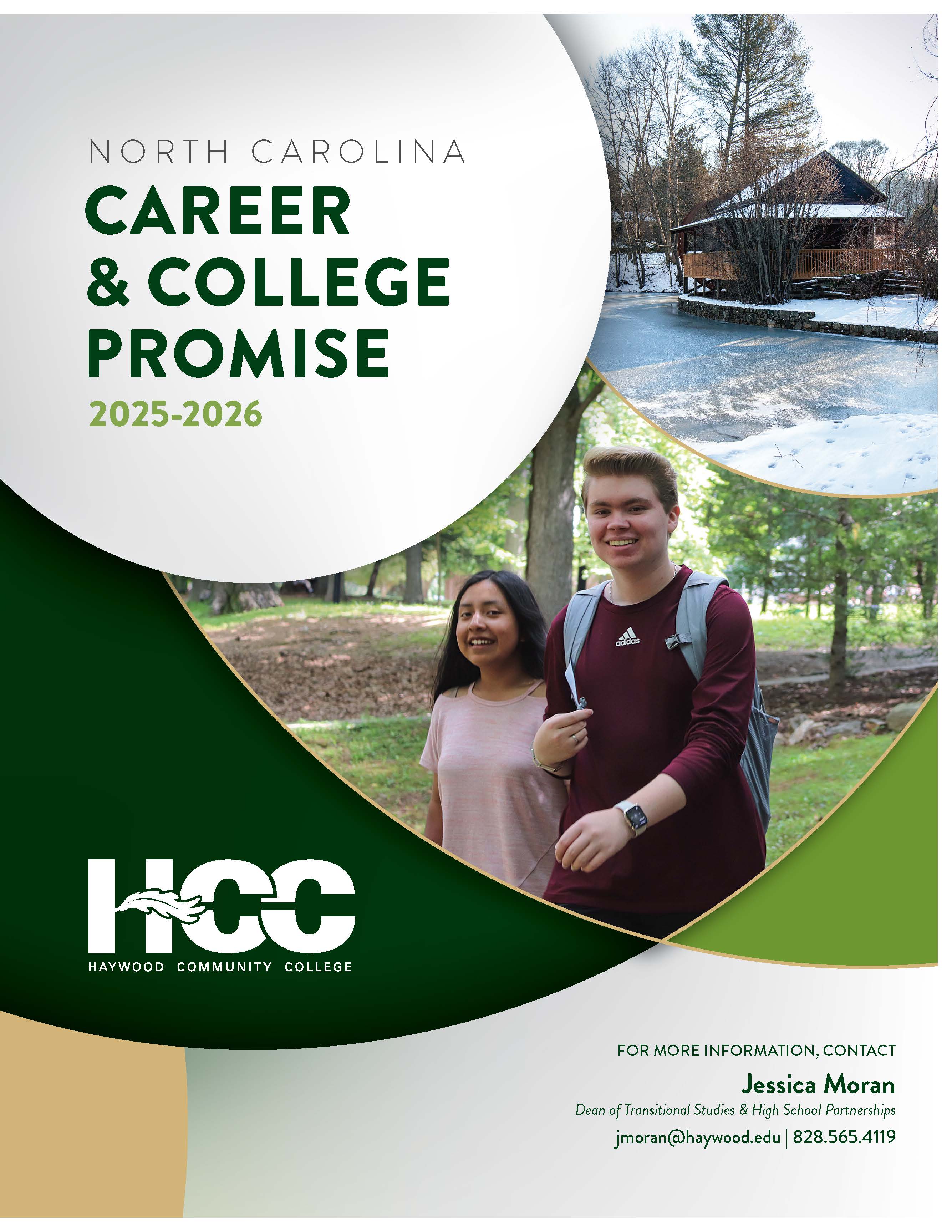Two students walking on campus in circle image Career College Promise Catalog